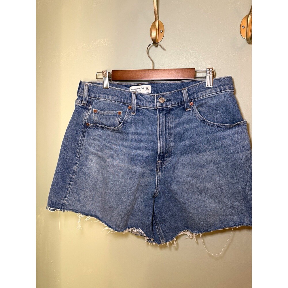 Abercrombie & Fitch High Rise Cut-Off Denim Shorts Blue Womens Size 32